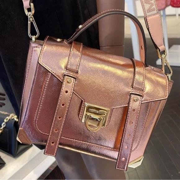 Michael Kors Metallic Rose Gold Manhattan Primrose Satchel - Picture 1 of 4